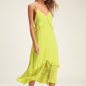 Lulu’s Island Lime Green Ruffle Midi dress